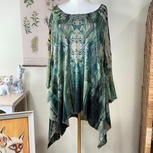 Asymmetric Sleeve Fairy Hem Rhinestone Tunic Top Hippie Boho Grunge Witchy 2X 3X